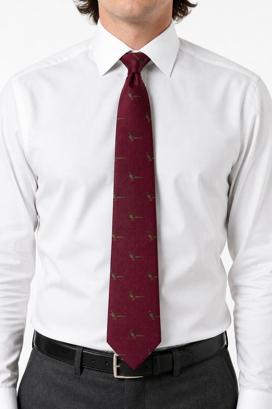 Brooks Brothers Makers 100% Silk Pheasant Necktie Burgundy OS Frickley NCAD